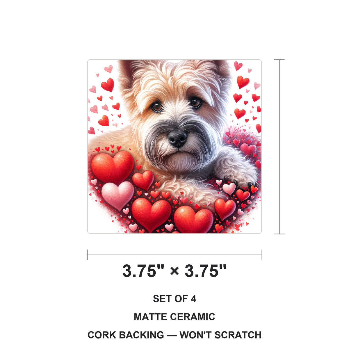 Cairn Terrier ceramic coasters set of 4, size 3.75 inches