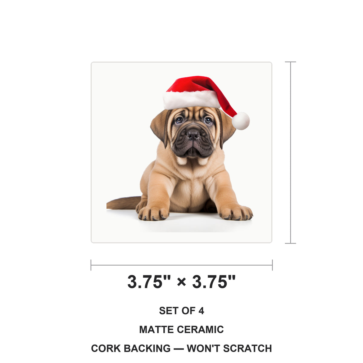 Mastiff Puppy ceramic coasters set of 4, size 3.75 inches