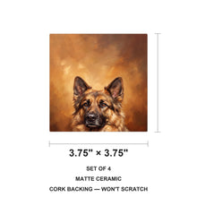 German Shepherd Portrait ceramic coasters set of 4, size 3.75 inches