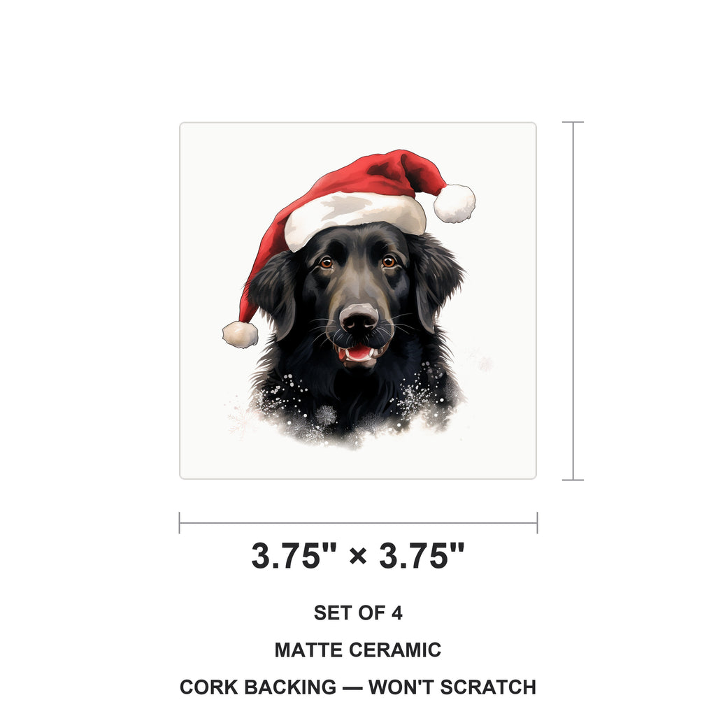 Flat-Coated Retriever ceramic coasters set of 4, size 3.75 inches