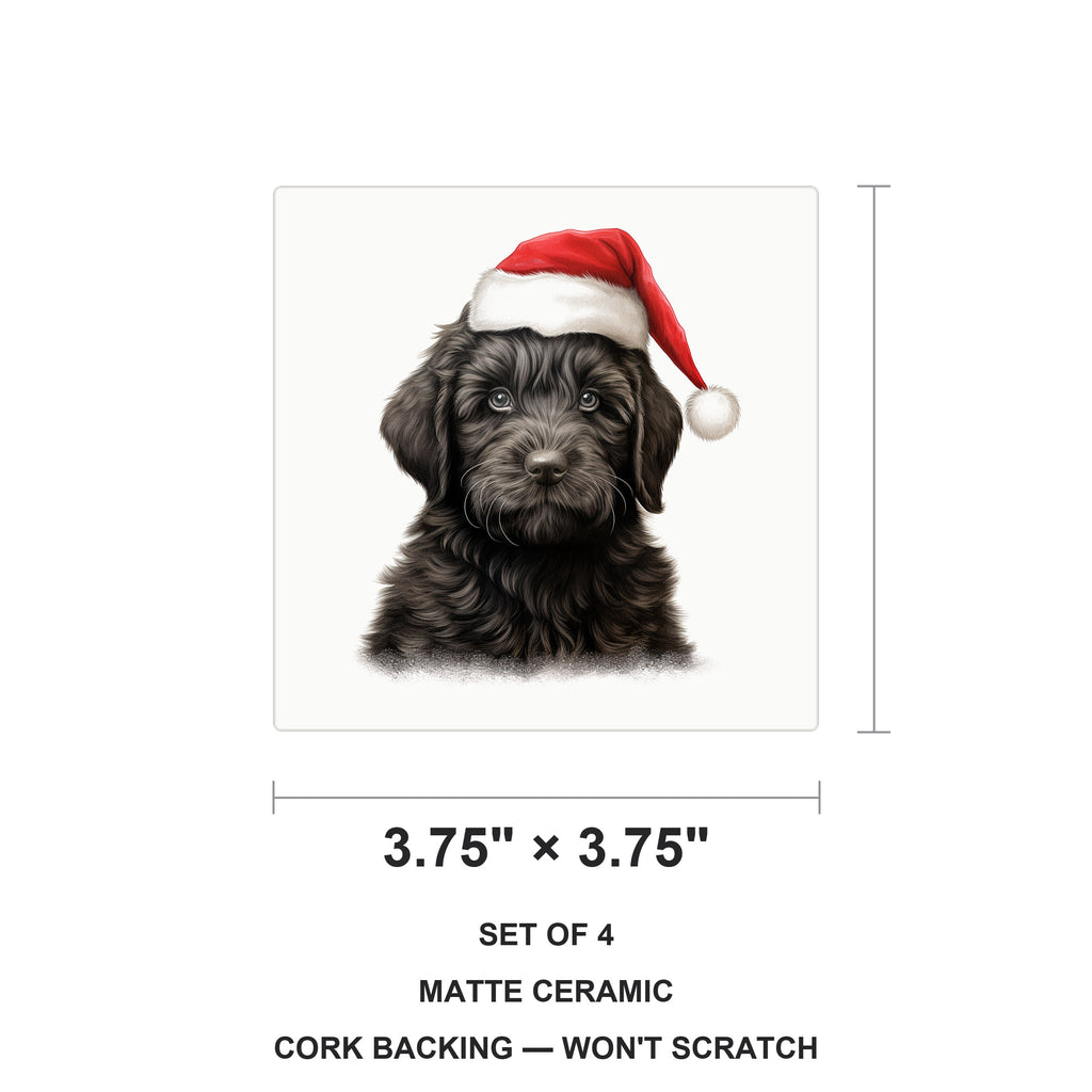 Black Russian Terrier Puppy Drawing ceramic coasters set of 4, size 3.75 inches