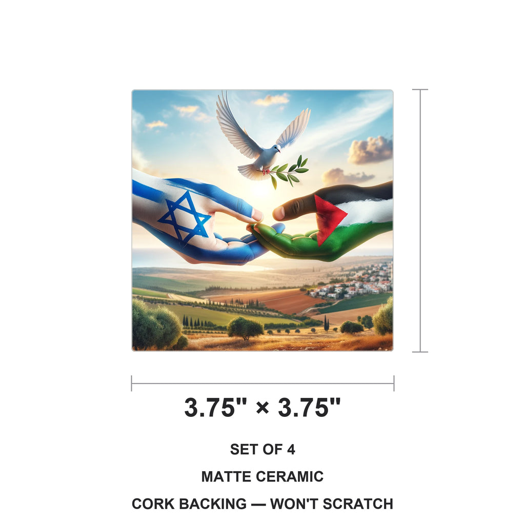 Peace Dove Olive Branch ceramic coasters set of 4, size 3.75 inches
