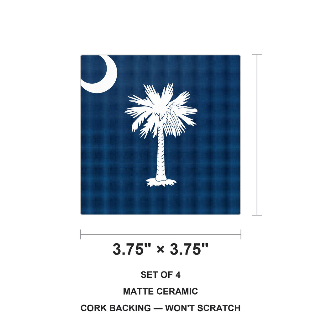 South Carolina State Flag ceramic coasters set of 4, size 3.75 inches