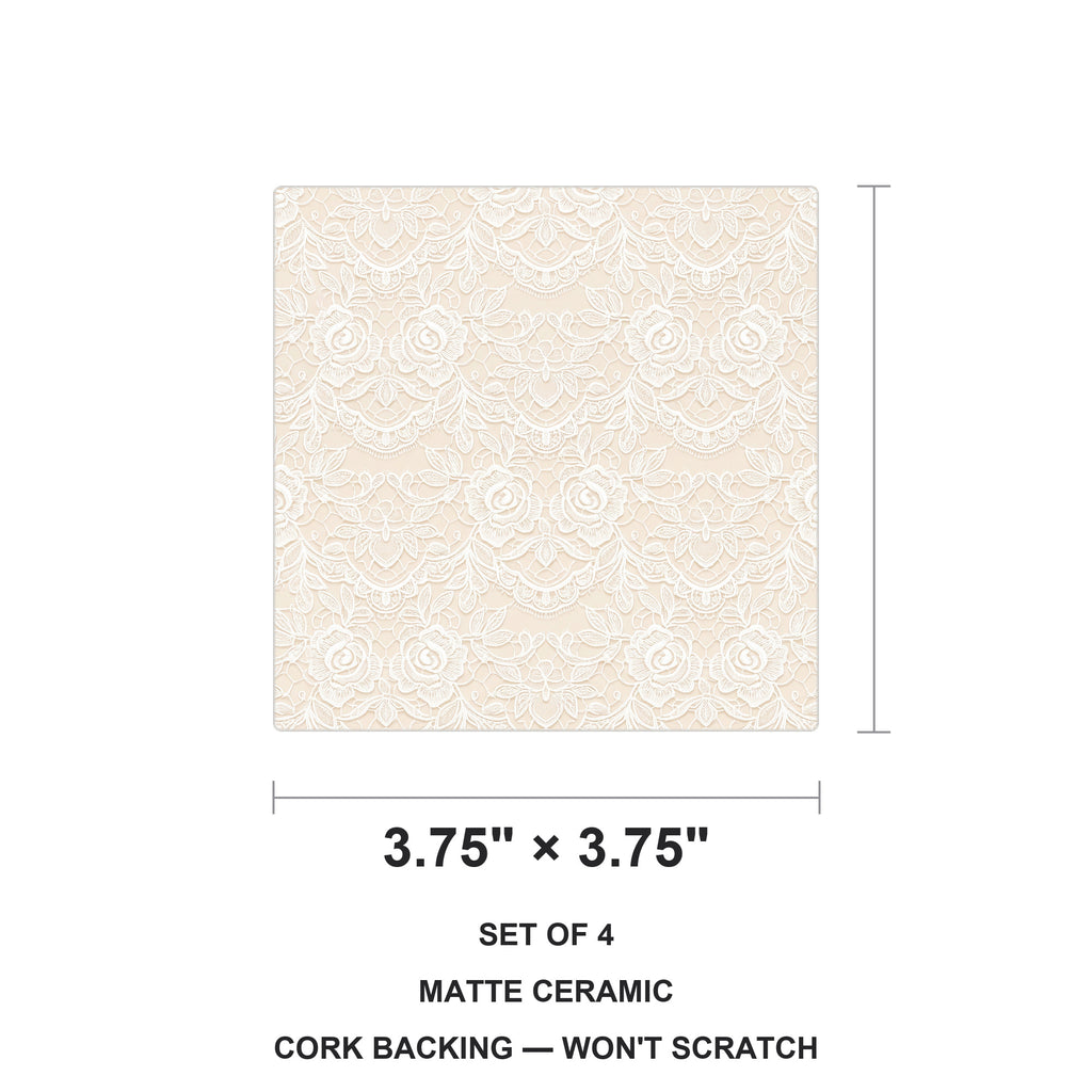 Floral Lace ceramic coasters set of 4, size 3.75 inches