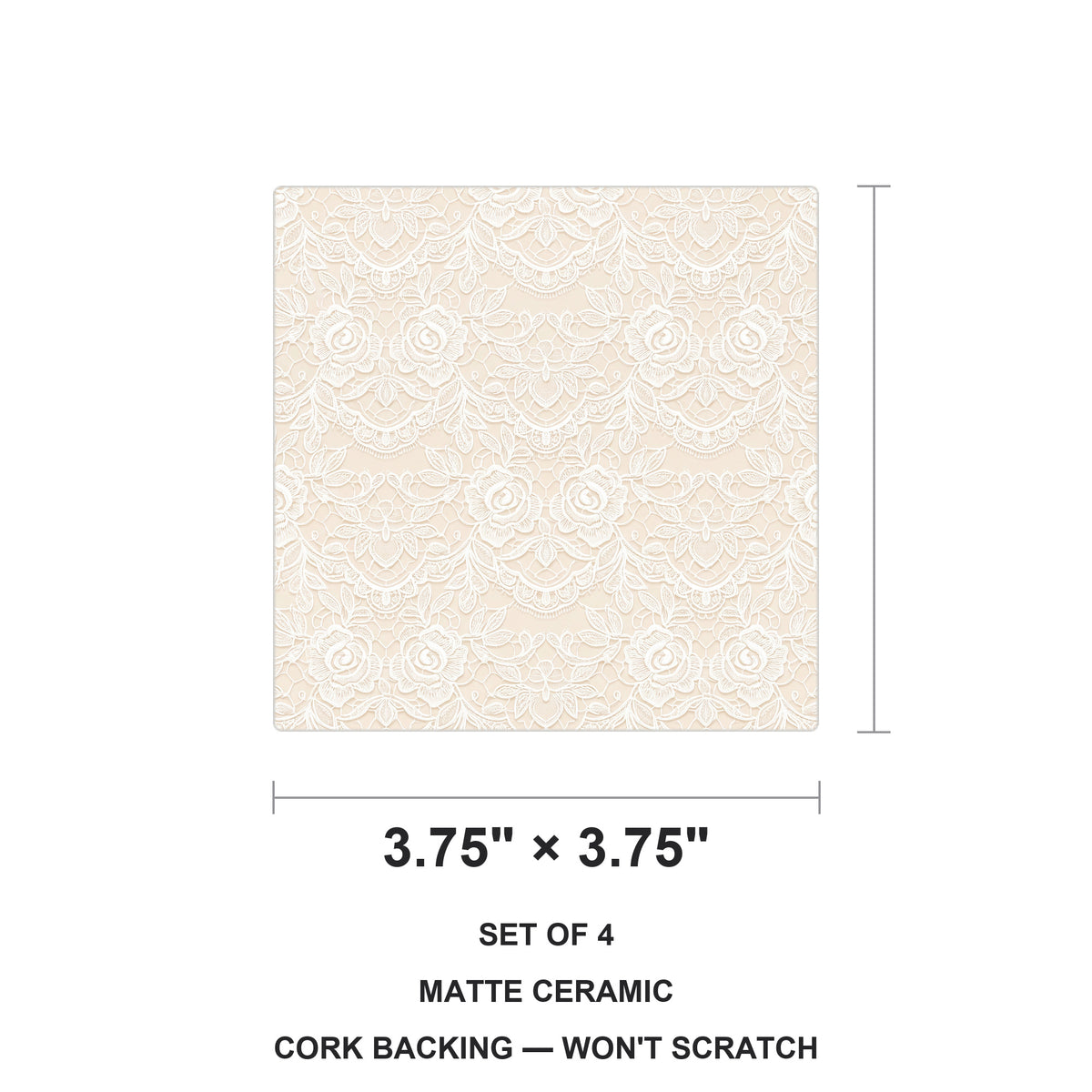 Floral Lace ceramic coasters set of 4, size 3.75 inches