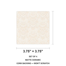 Floral Lace ceramic coasters set of 4, size 3.75 inches