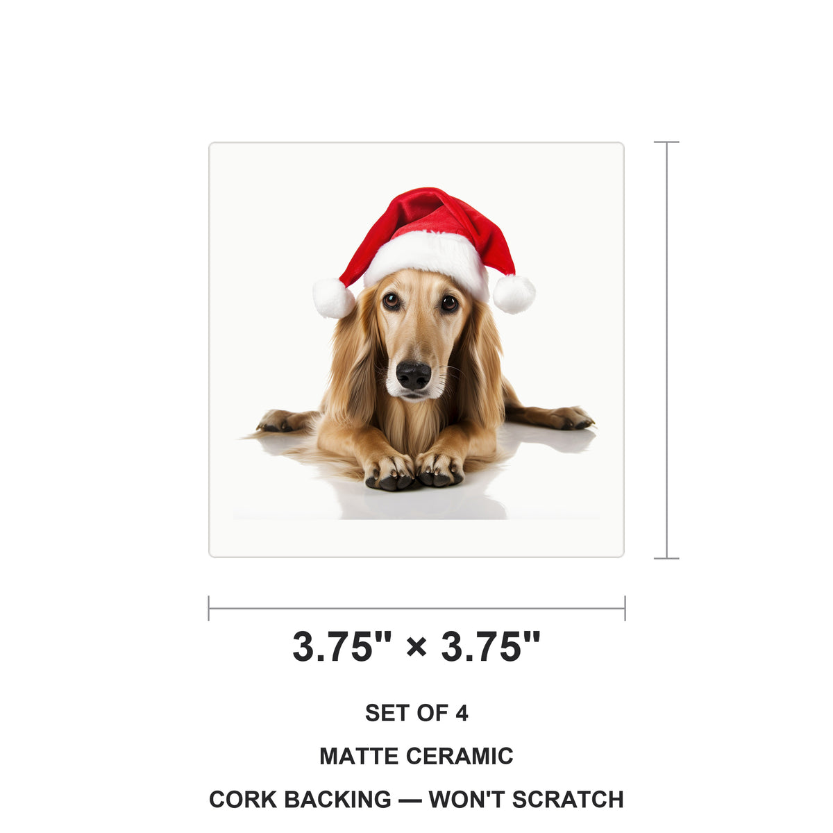 Saluki Puppy ceramic coasters set of 4, size 3.75 inches