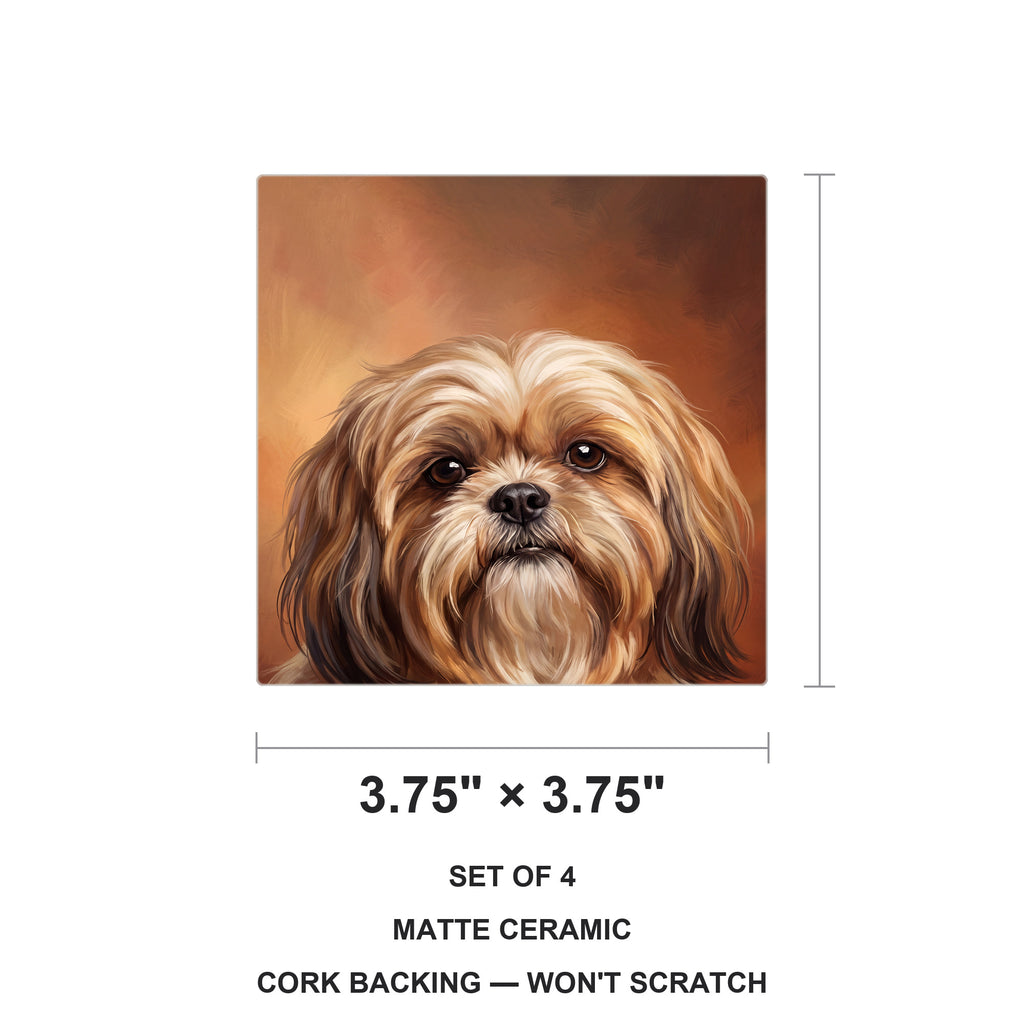 Shih Tzu Portrait ceramic coasters set of 4, size 3.75 inches