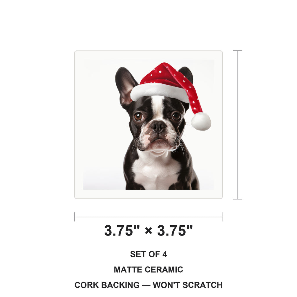 Boston Terrier ceramic coasters set of 4, size 3.75 inches