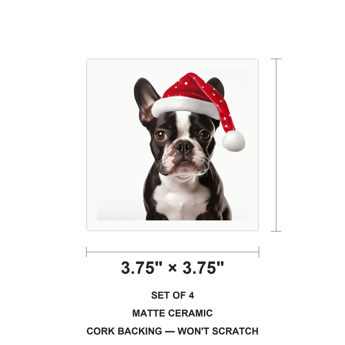 Boston Terrier ceramic coasters set of 4, size 3.75 inches