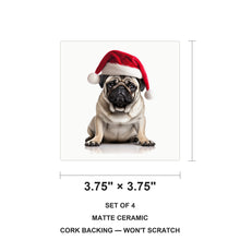 Pug ceramic coasters set of 4, size 3.75 inches