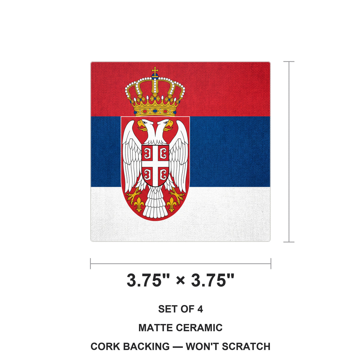 Serbia Flag Pride ceramic coasters set of 4, size 3.75 inches