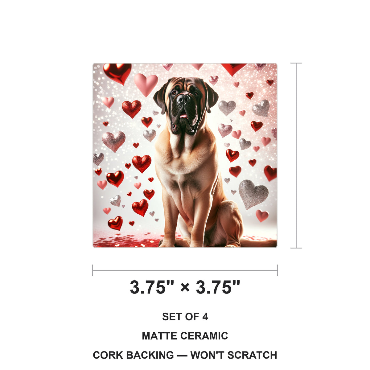 Mastiff ceramic coasters set of 4, size 3.75 inches