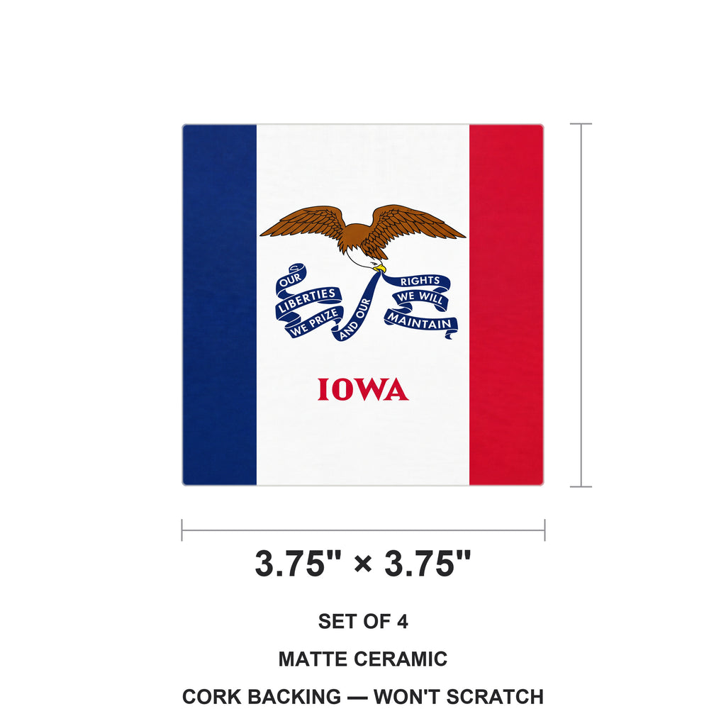 Iowa State Flag ceramic coasters set of 4, size 3.75 inches