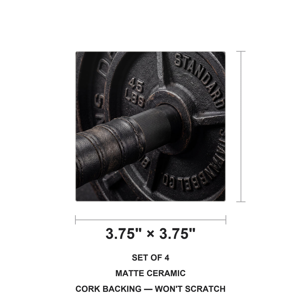 Barbell Lifting ceramic coasters set of 4, size 3.75 inches