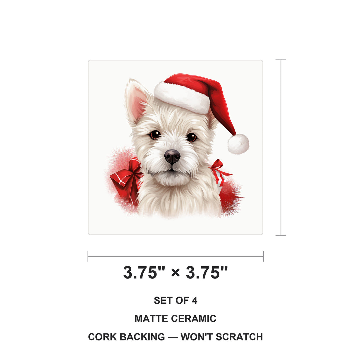 West Highland White Terrier Puppy Drawing ceramic coasters set of 4, size 3.75 inches