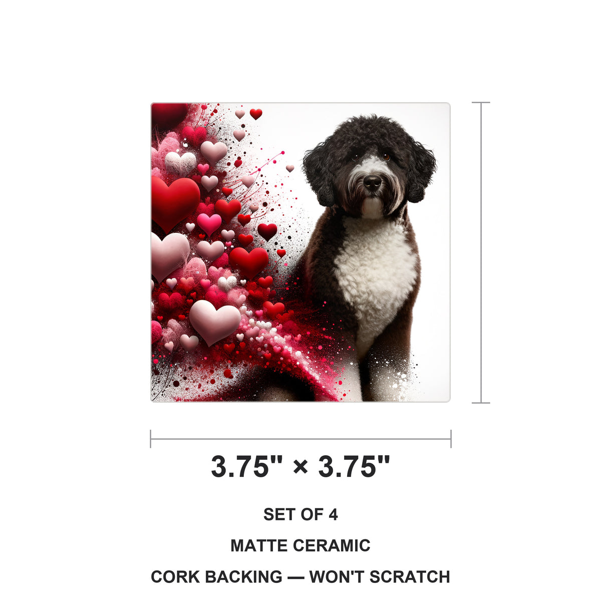 Portuguese Water Dog ceramic coasters set of 4, size 3.75 inches
