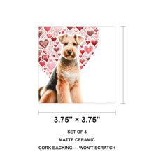 Airedale Terrier ceramic coasters set of 4, size 3.75 inches