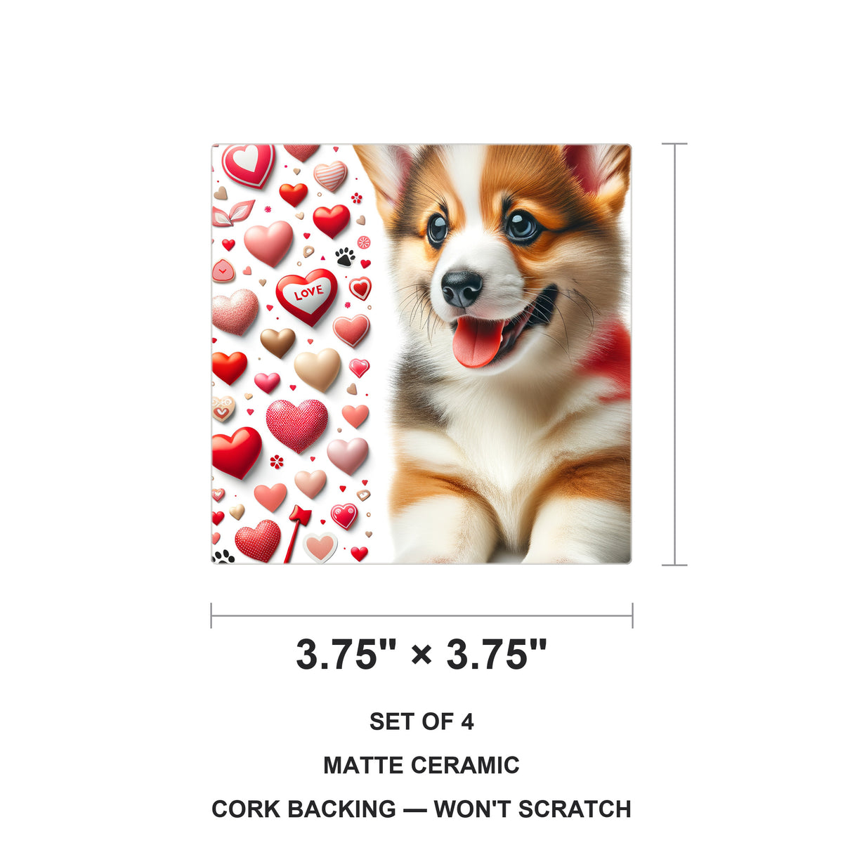 Pembroke Welsh Corgi ceramic coasters set of 4, size 3.75 inches