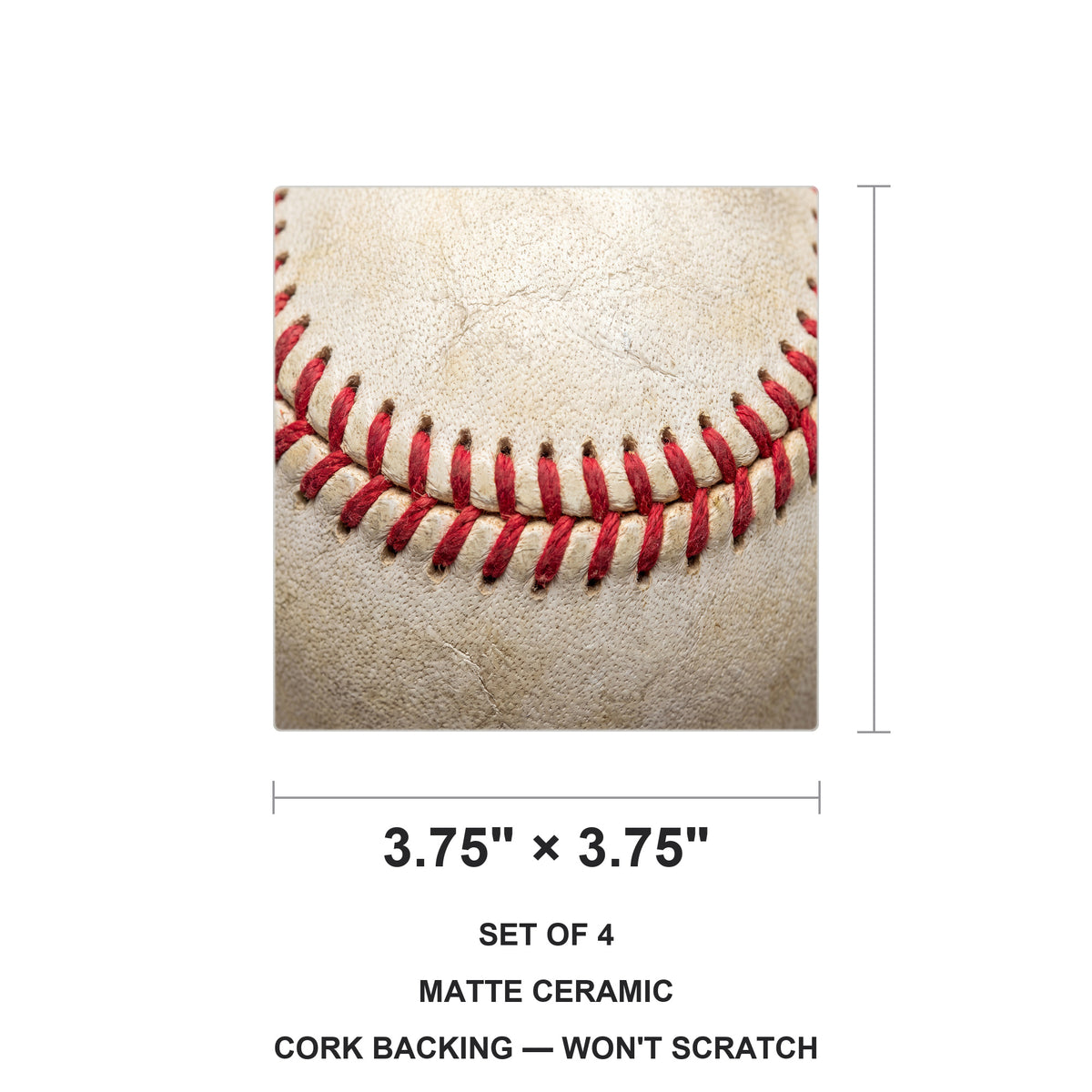 Baseball Stitch ceramic coasters set of 4, size 3.75 inches