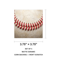 Baseball Stitch ceramic coasters set of 4, size 3.75 inches