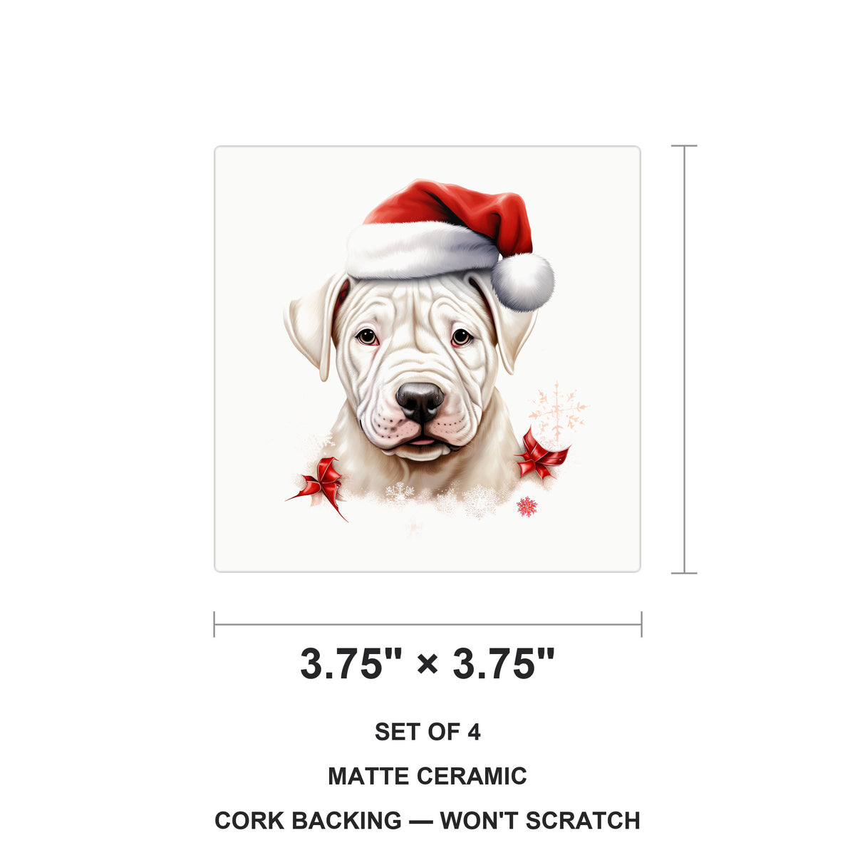 Dogo Argentino Puppy Drawing ceramic coasters set of 4, size 3.75 inches
