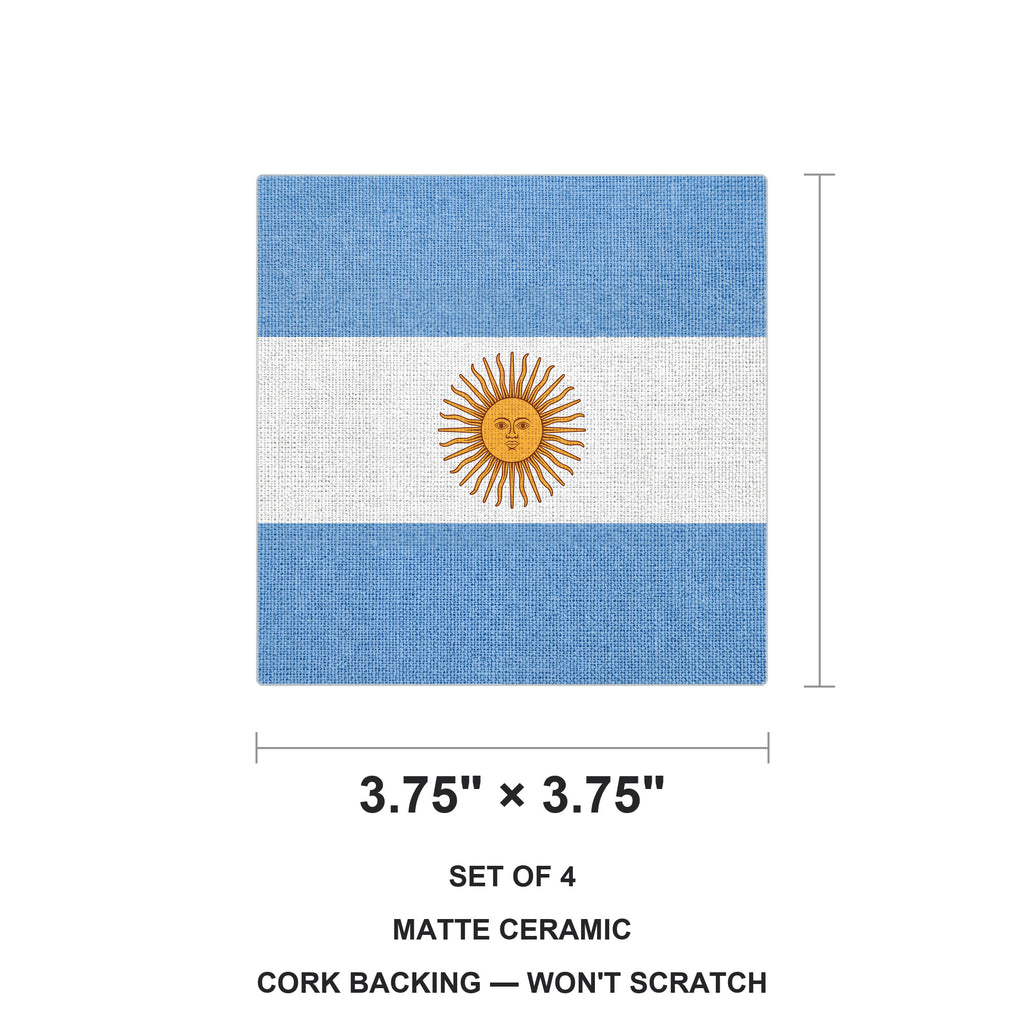 Argentina Flag Pride ceramic coasters set of 4, size 3.75 inches