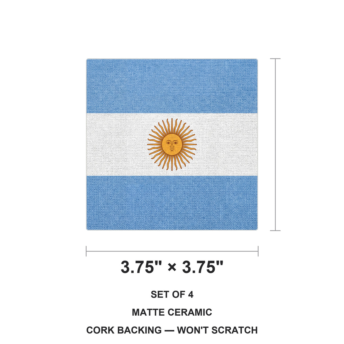 Argentina Flag Pride ceramic coasters set of 4, size 3.75 inches