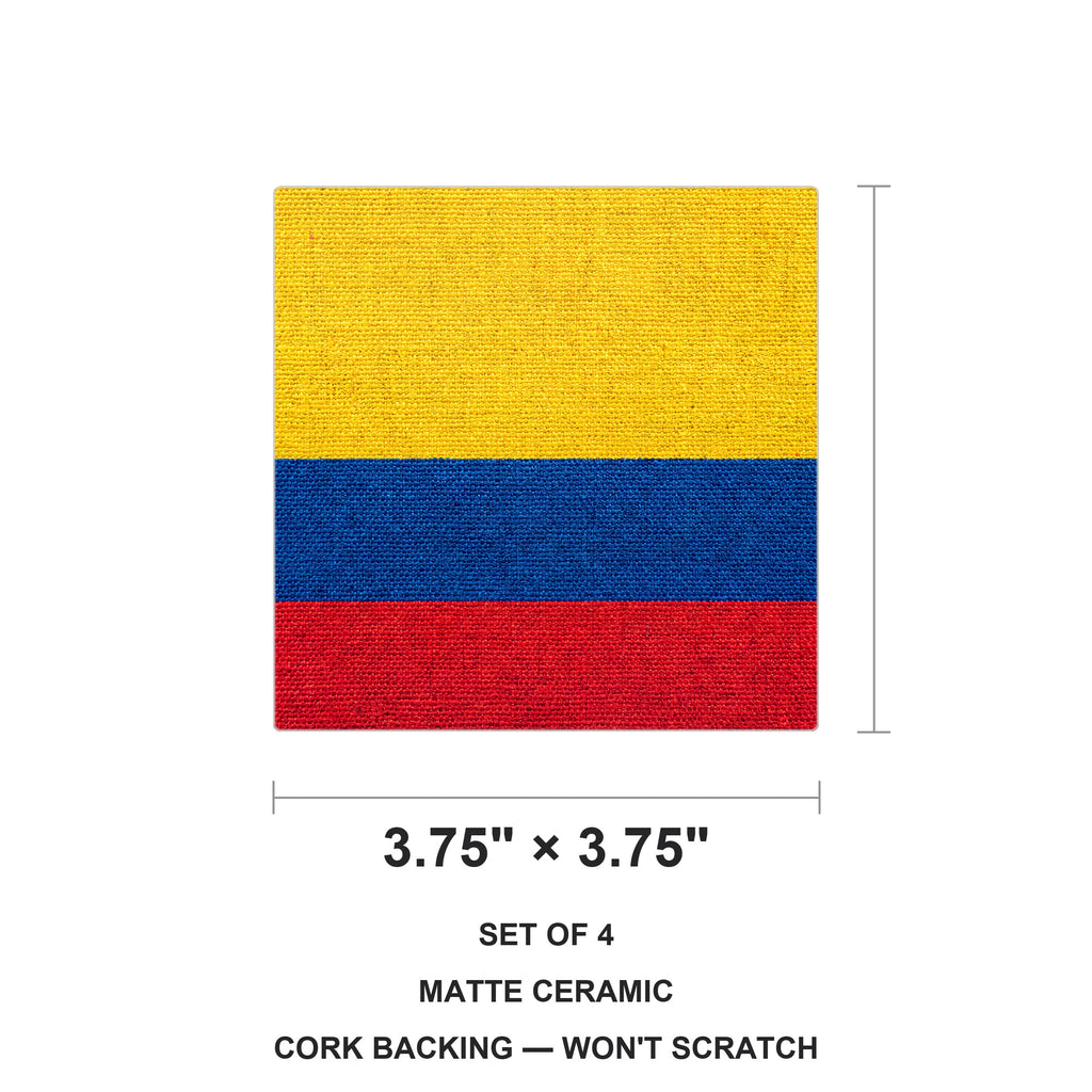 Colombia Flag Pride ceramic coasters set of 4, size 3.75 inches