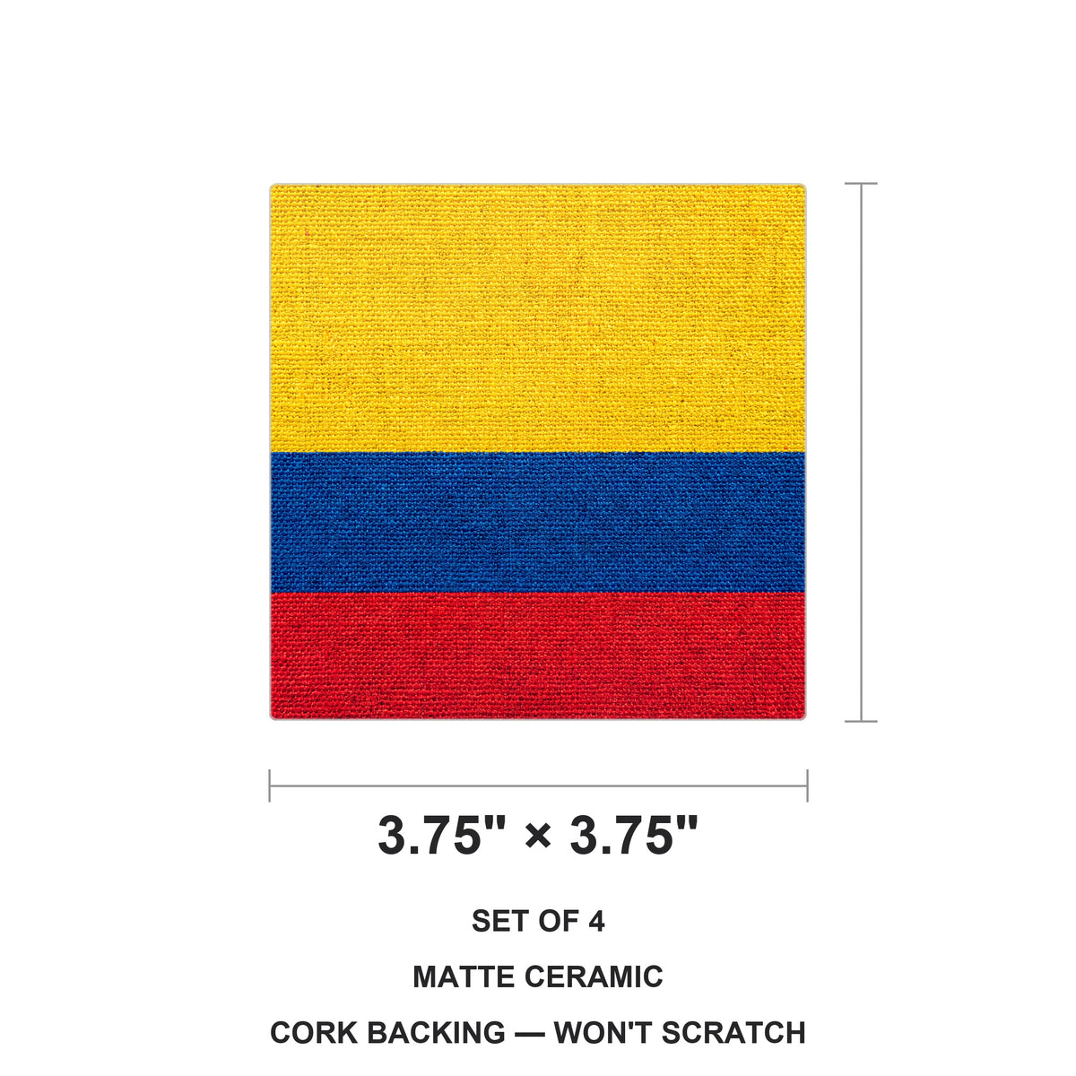 Colombia Flag Pride ceramic coasters set of 4, size 3.75 inches