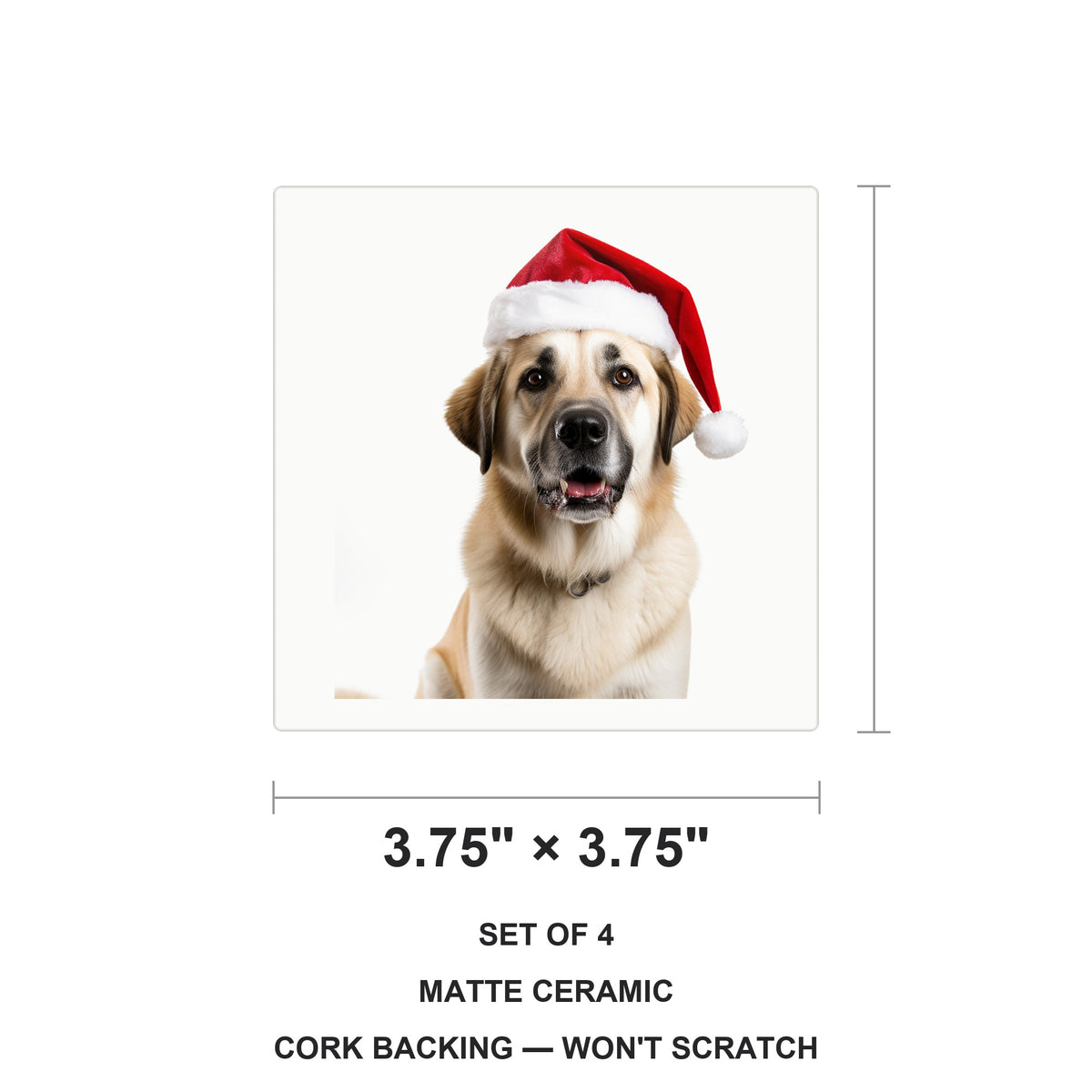 Anatolian Shepherd Dog ceramic coasters set of 4, size 3.75 inches