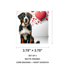 Bernese Mountain Dog ceramic coasters set of 4, size 3.75 inches