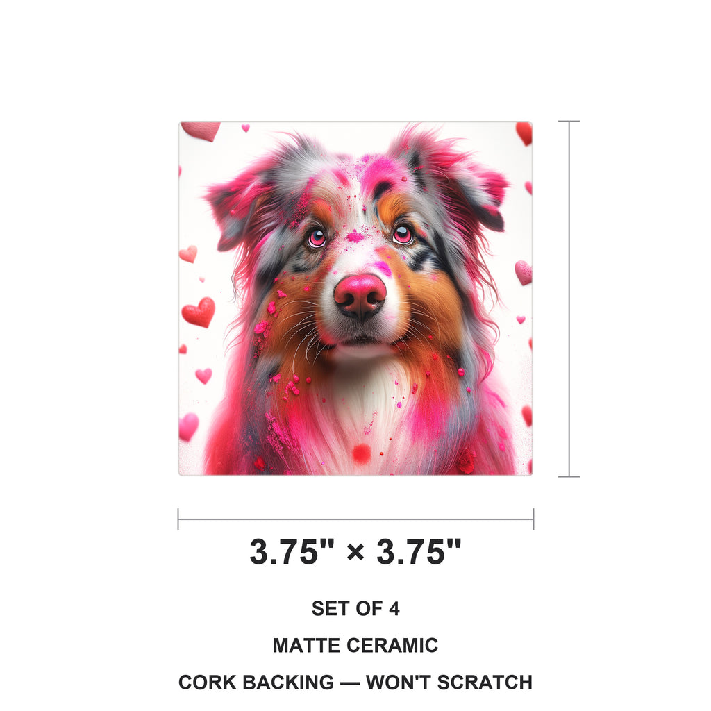 Australian Shepherd ceramic coasters set of 4, size 3.75 inches