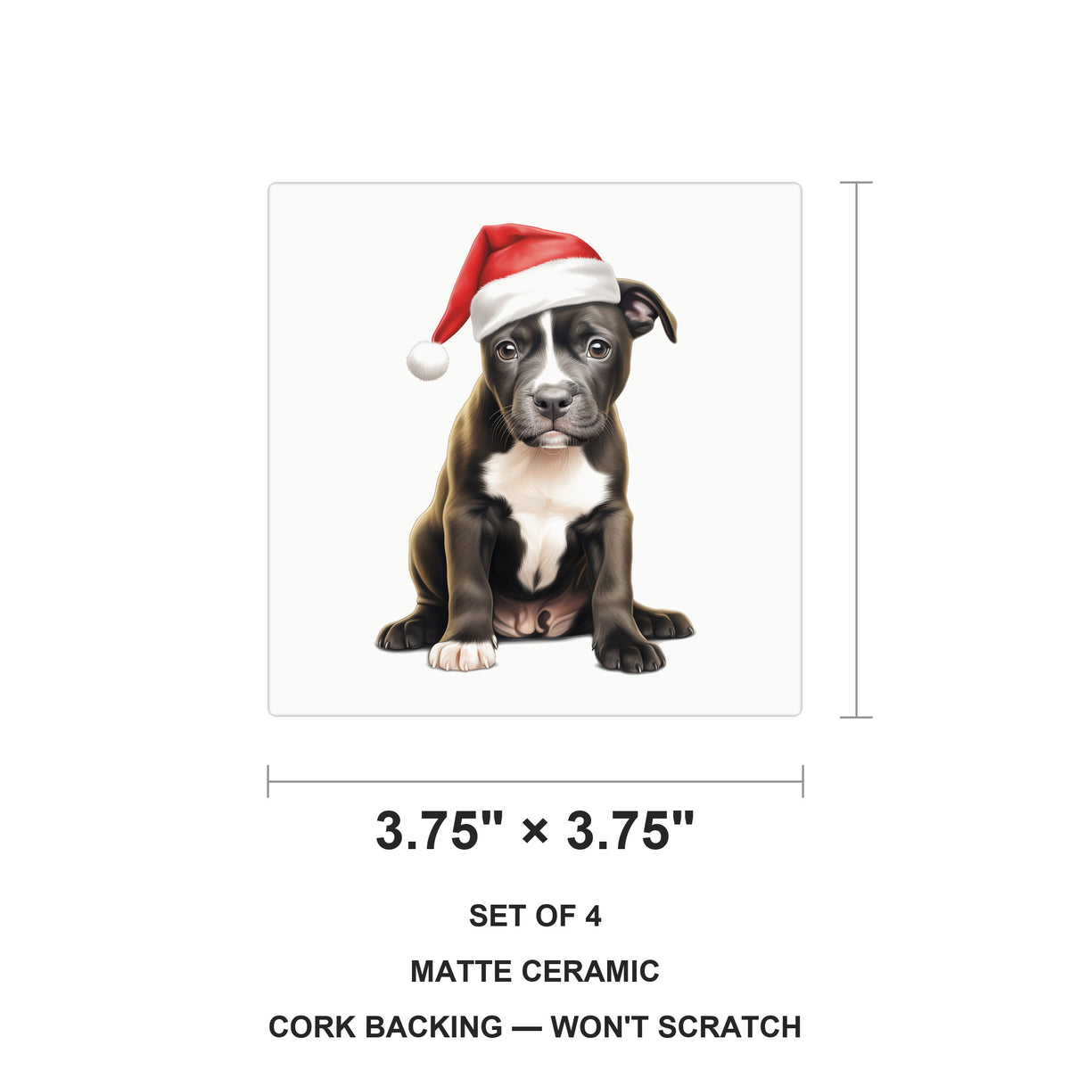 Staffordshire Bull Terrier Puppy Drawing ceramic coasters set of 4, size 3.75 inches