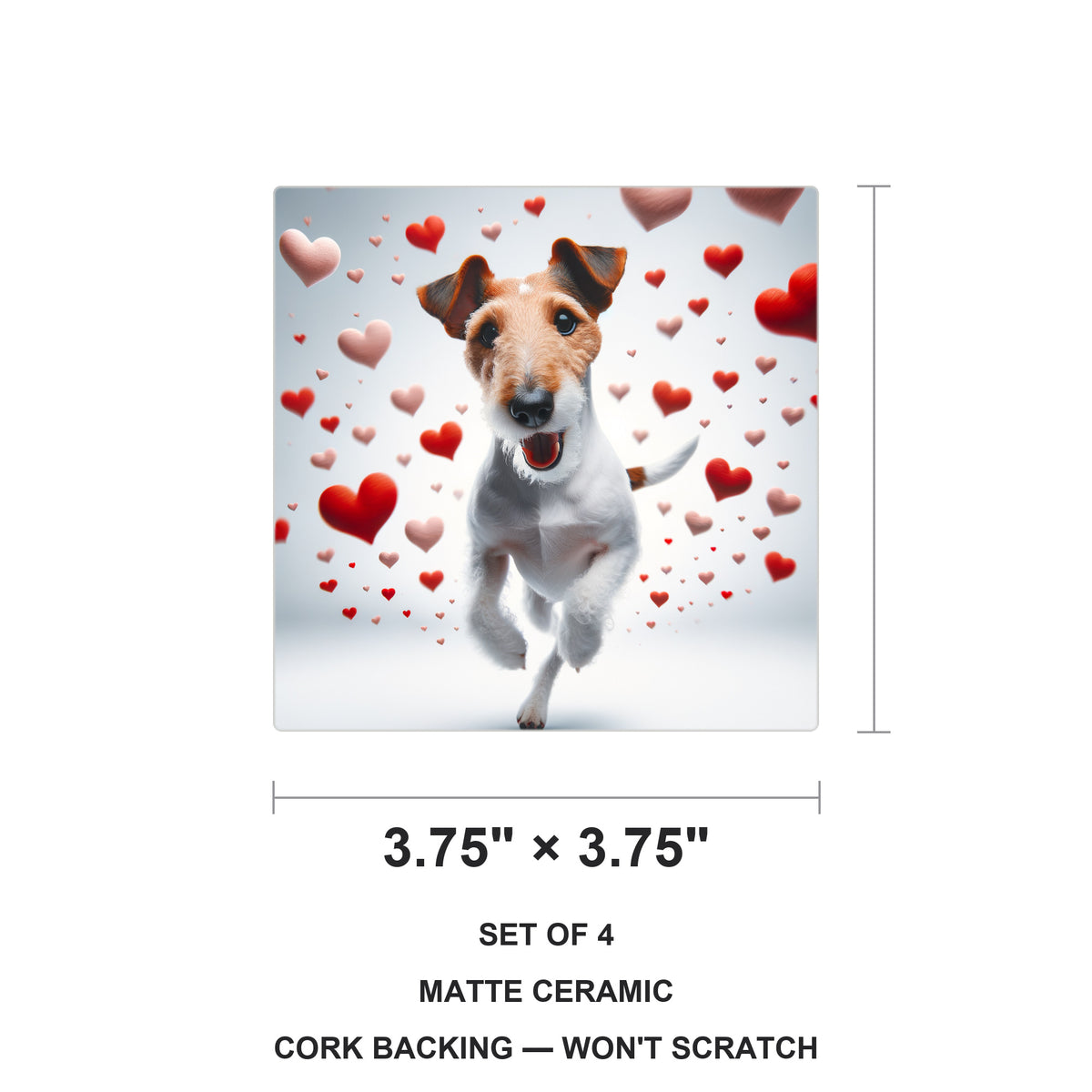 Wire Fox Terrier ceramic coasters set of 4, size 3.75 inches