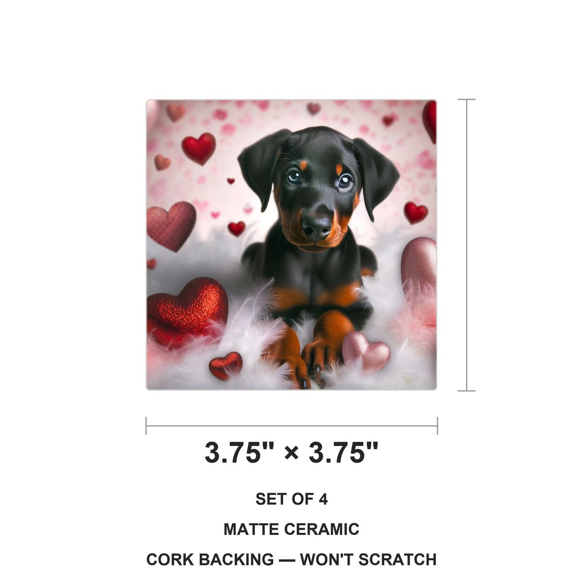 Doberman Pinscher ceramic coasters set of 4, size 3.75 inches