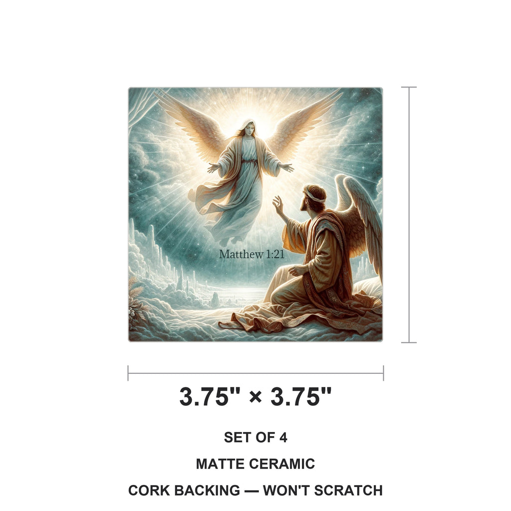 Golden Heavenly Angels ceramic coasters set of 4, size 3.75 inches
