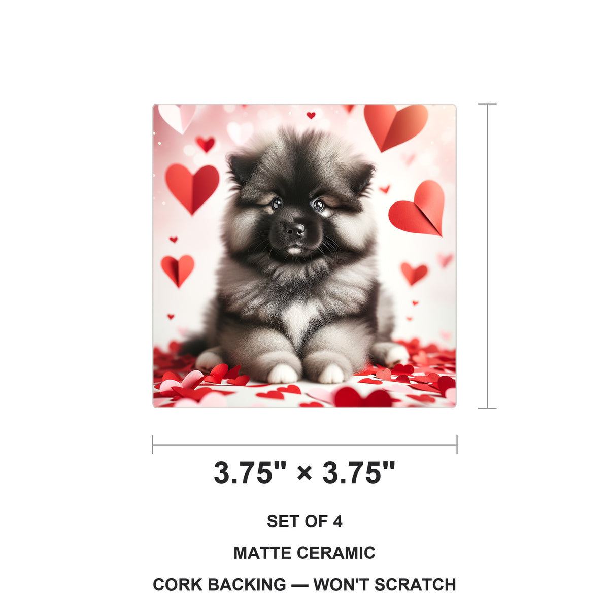 Keeshond ceramic coasters set of 4, size 3.75 inches