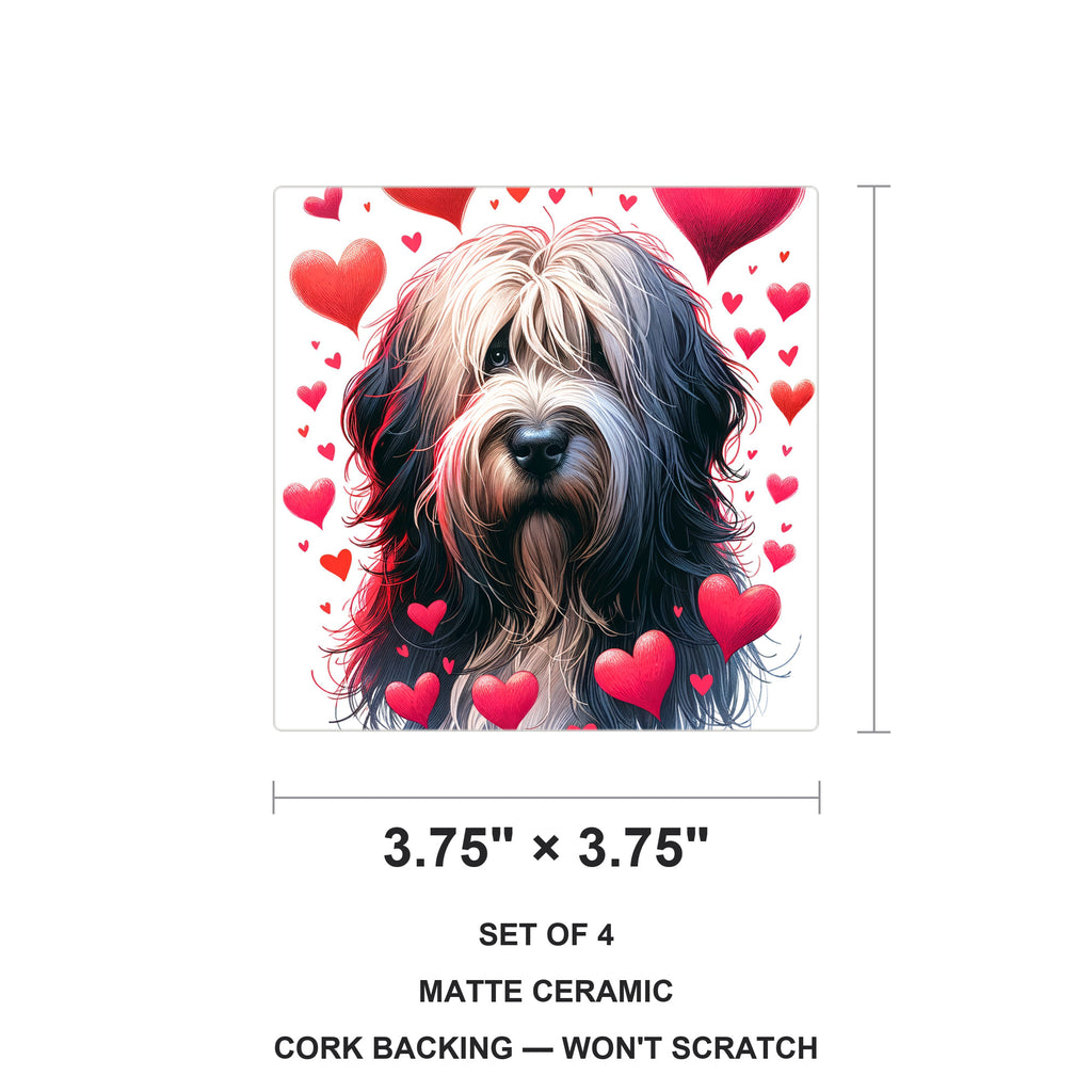 Bearded Collie ceramic coasters set of 4, size 3.75 inches
