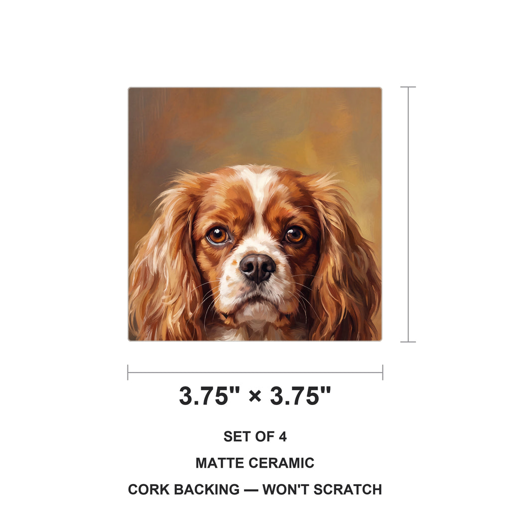 Cavalier King Charles Spaniel Portrait ceramic coasters set of 4, size 3.75 inches
