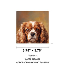 Cavalier King Charles Spaniel Portrait ceramic coasters set of 4, size 3.75 inches