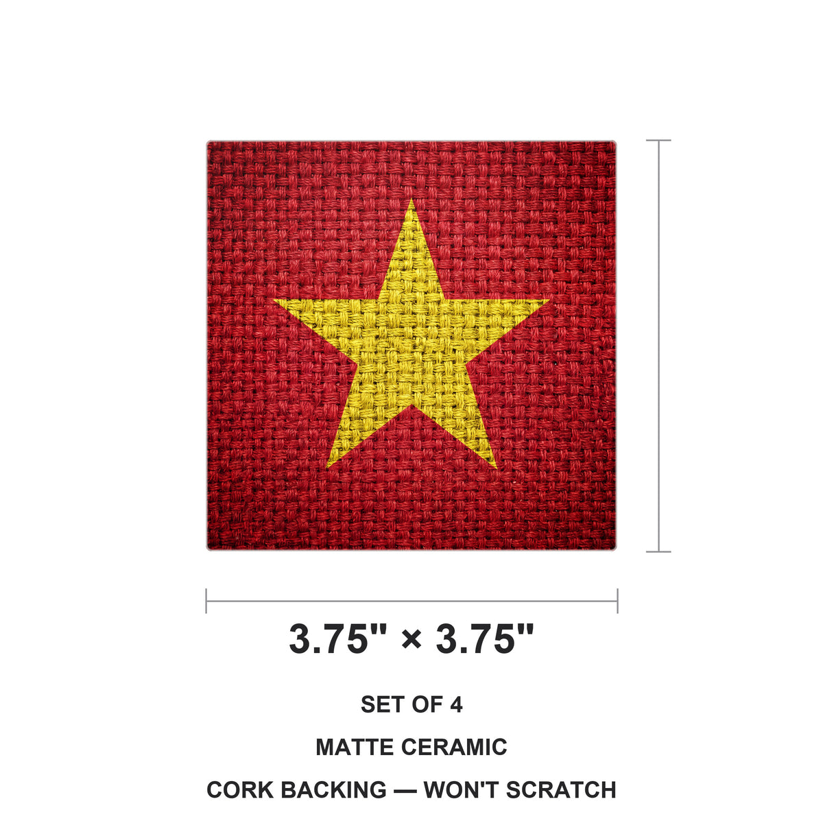 Vietnam Flag Pride ceramic coasters set of 4, size 3.75 inches
