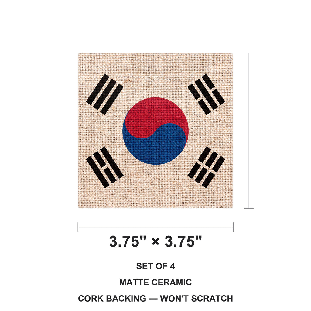 South Korea Flag Pride ceramic coasters set of 4, size 3.75 inches