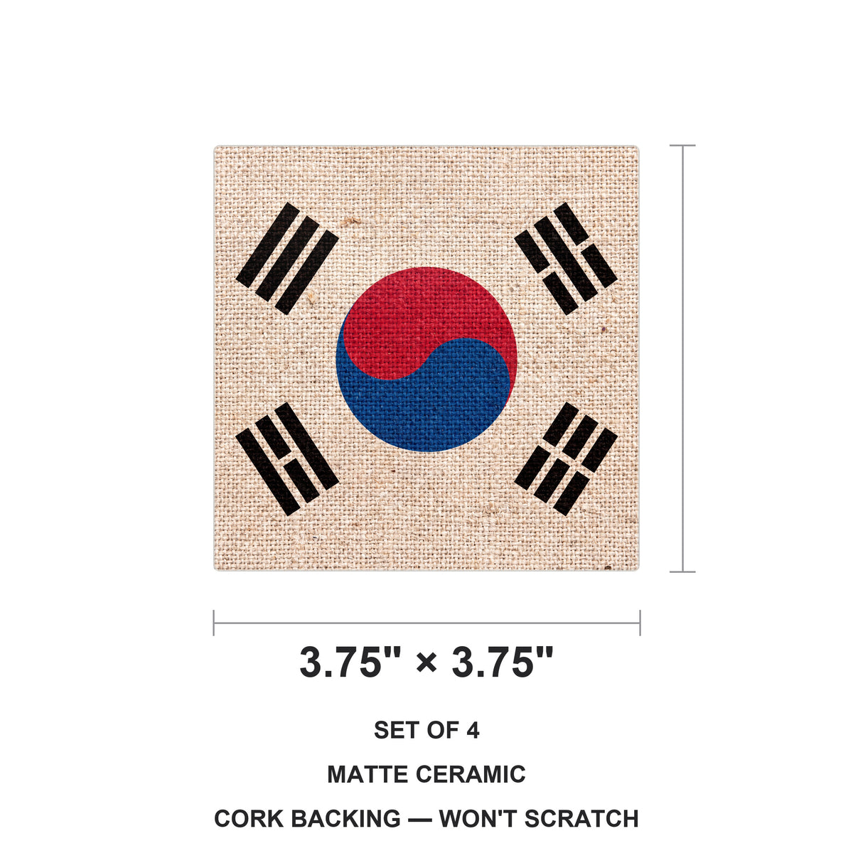 South Korea Flag Pride ceramic coasters set of 4, size 3.75 inches
