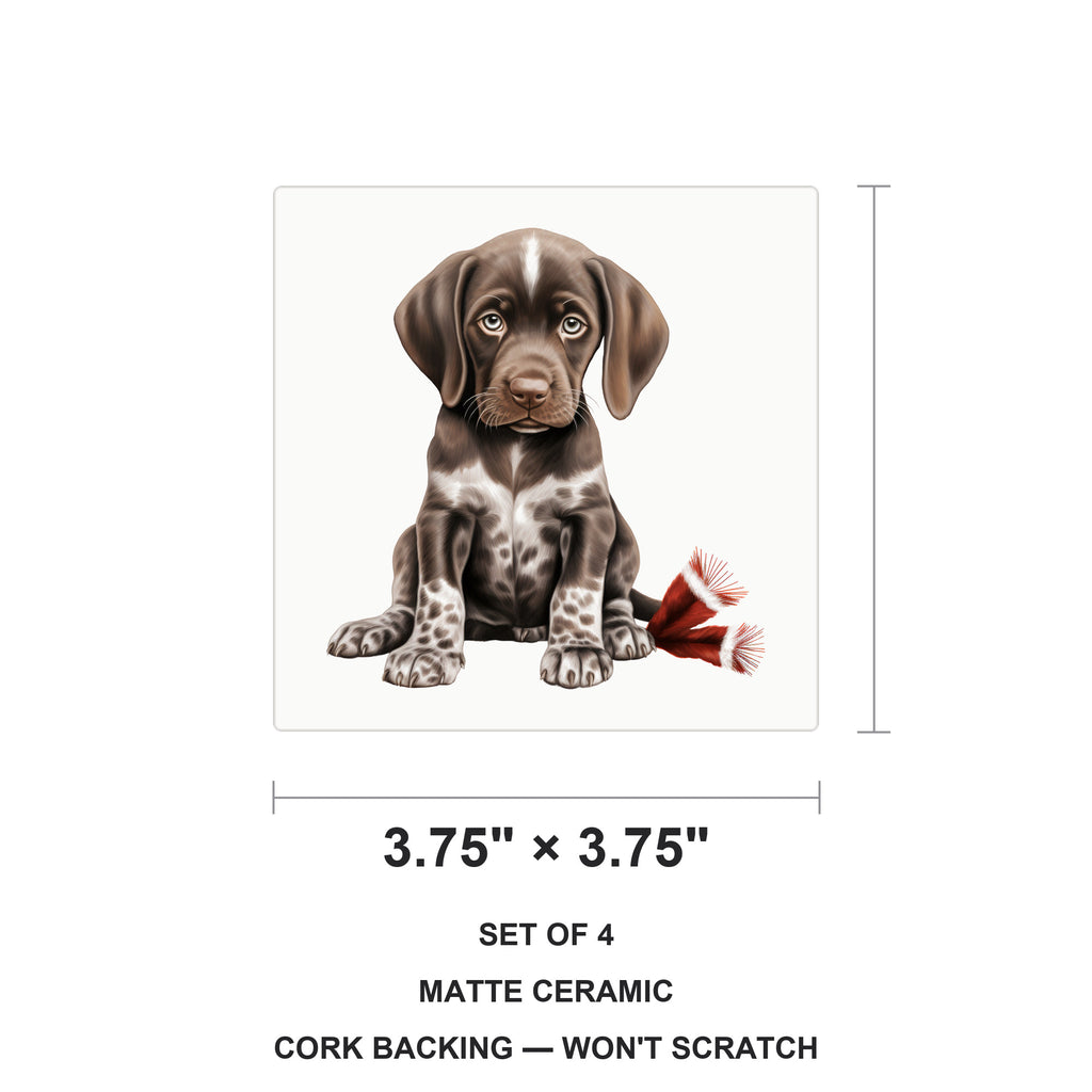 German Shorthaired Pointer Puppy Drawing ceramic coasters set of 4, size 3.75 inches