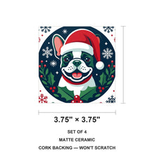 French Bulldog Christmas Ornament Art ceramic coasters set of 4, size 3.75 inches