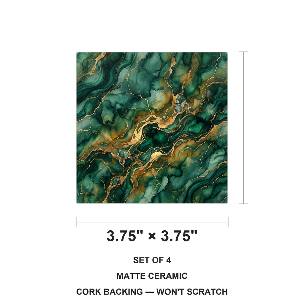 Emerald Marble ceramic coasters set of 4, size 3.75 inches