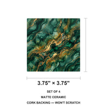Emerald Marble ceramic coasters set of 4, size 3.75 inches