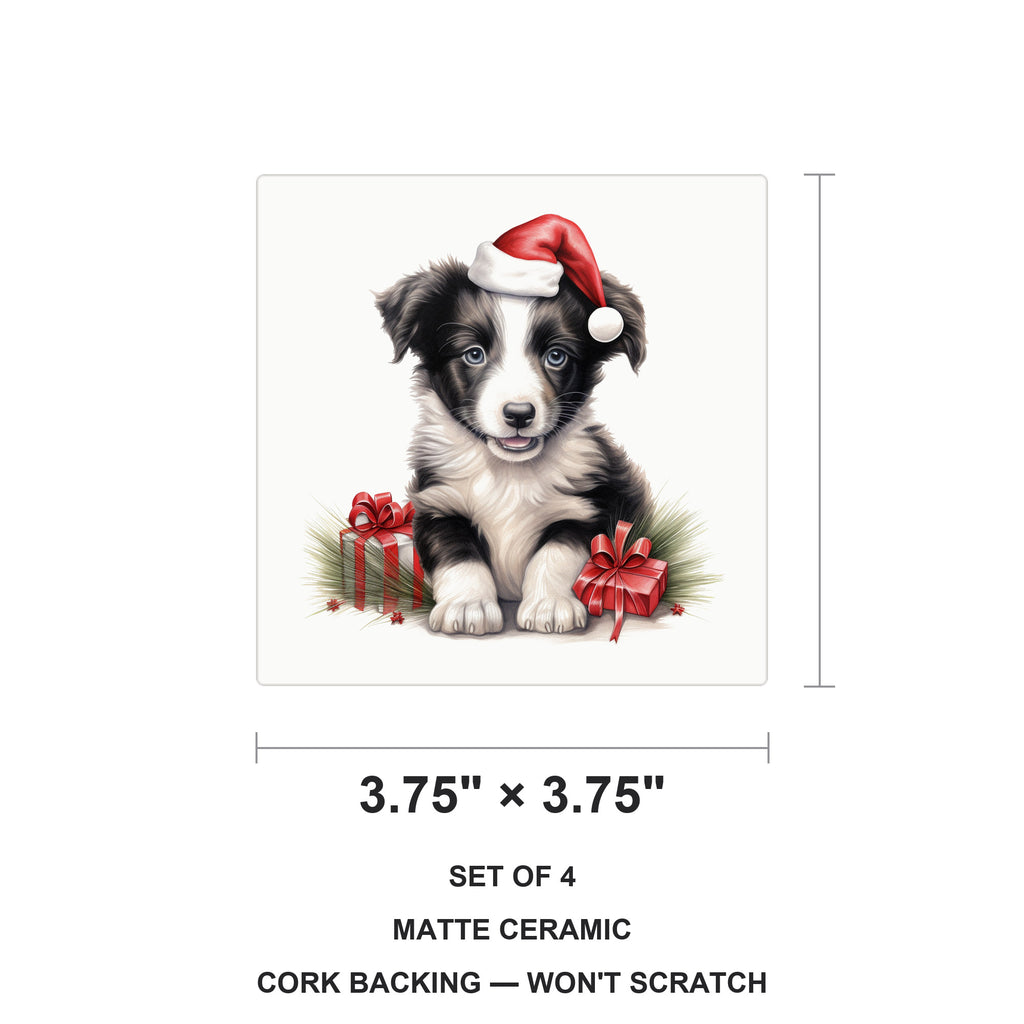 Border Collie Puppy Drawing ceramic coasters set of 4, size 3.75 inches