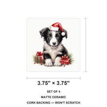 Border Collie Puppy Drawing ceramic coasters set of 4, size 3.75 inches